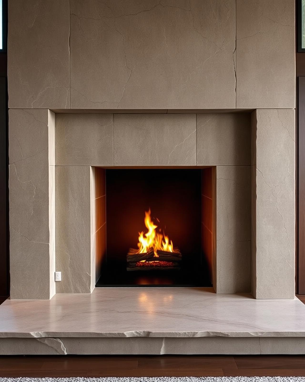 Modern natural stone fireplace surround